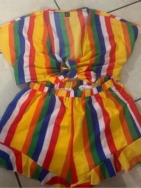 SHEIN Multicolor Rainbow Stripe Knoted Crop Set